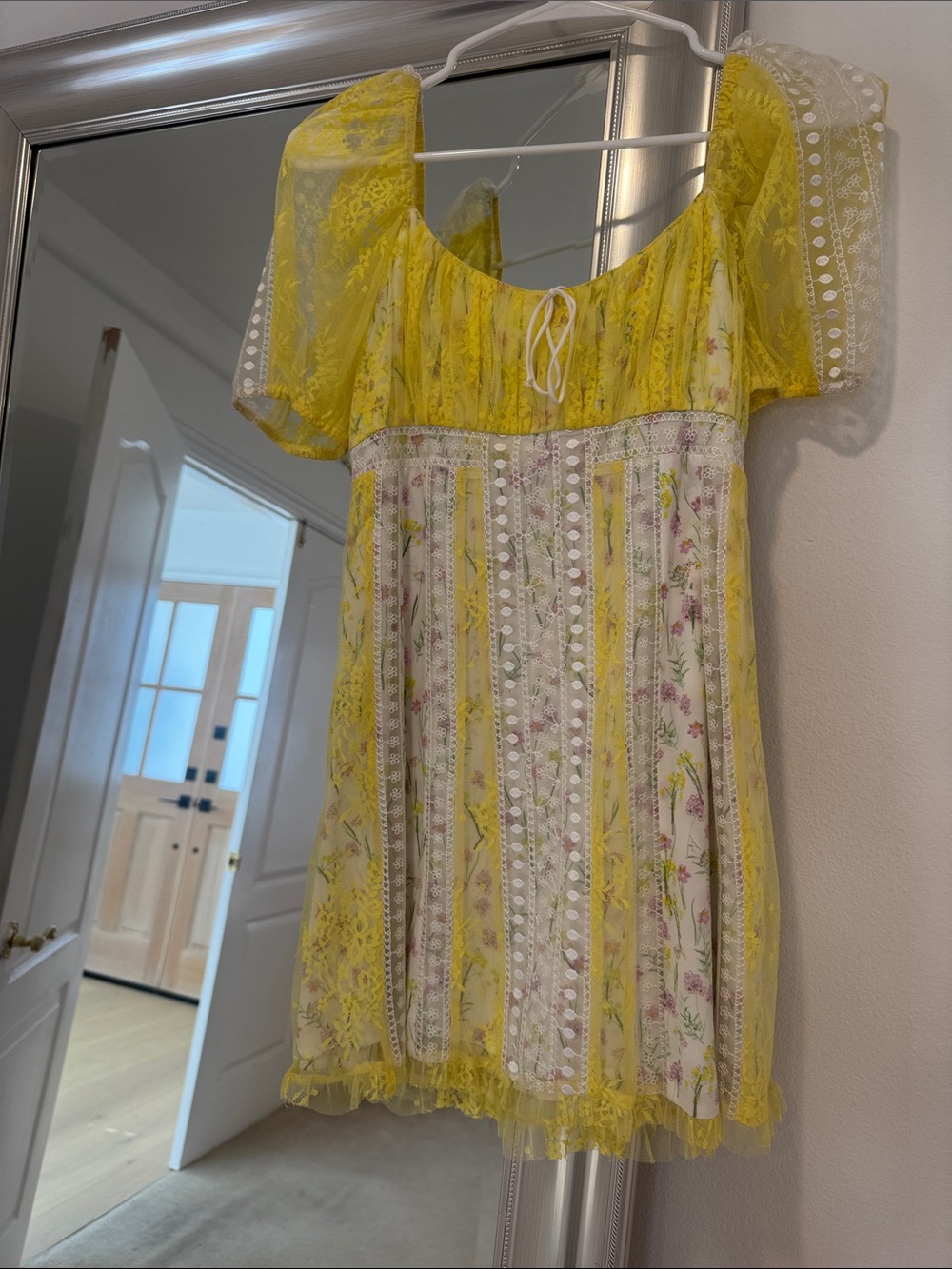 For Love & Lemons Yellow Floral Mini Dress